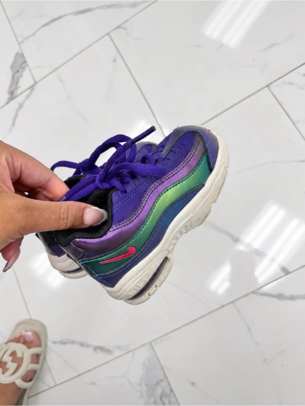 Nike Kids Metallic Purple & Green Swoosh Sneakers